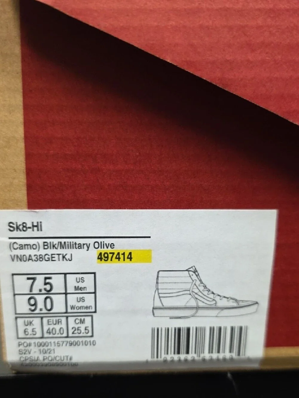 Vans Sk8 Hi Black Military Olive Camo Men 7.5 Women 9.0 New With Box